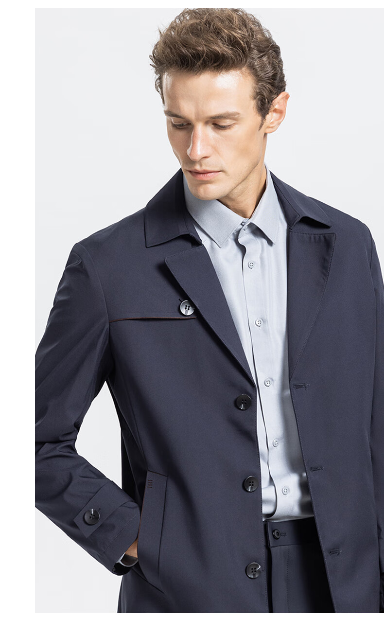 SHANSHAN High-End Trench Coat for Young And Middle-Aged Men, Mid-Length Solid Color Wrinkle-Resistant Casual Seamless Pressed Jacket Father's Day Outerwear 6