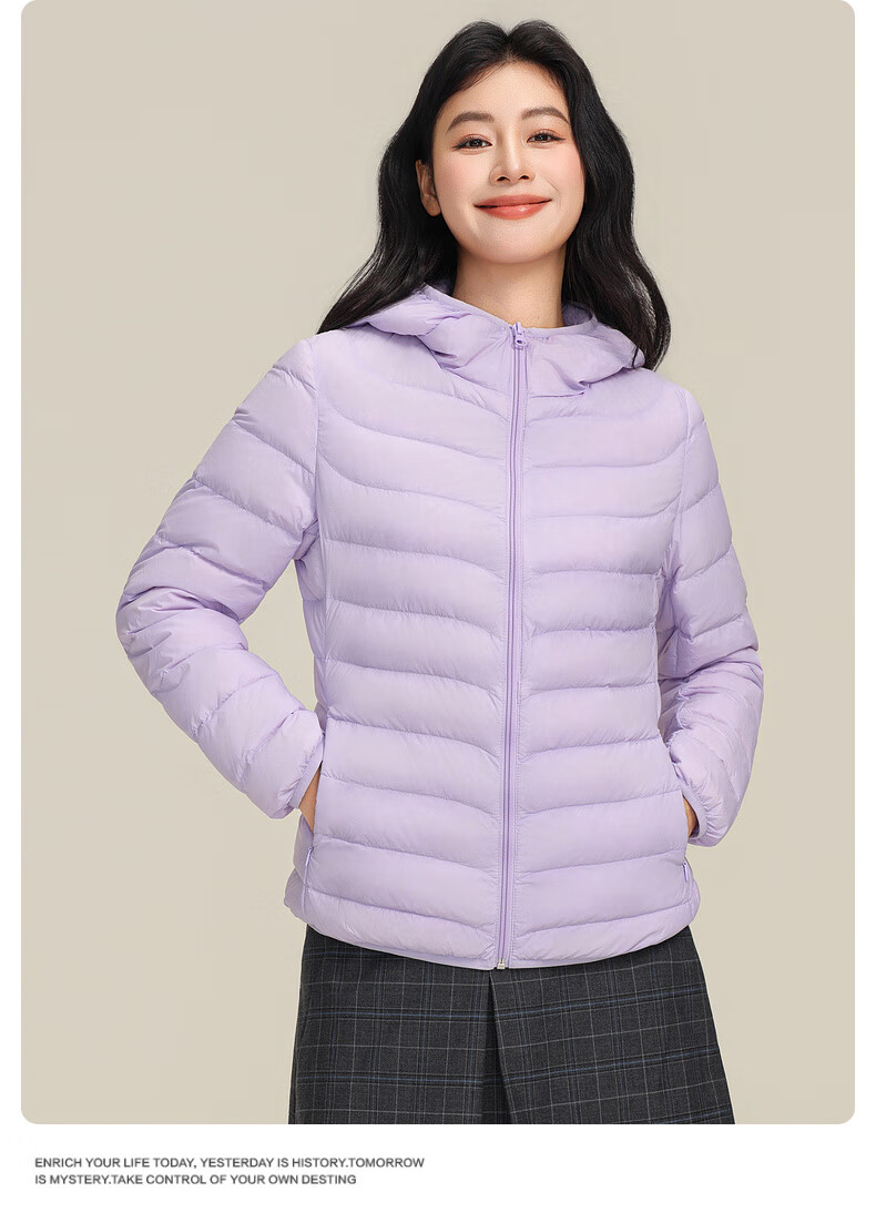 YAYA Lightweight Women's Down Jacket Warm Fashion Slim Short Duck Down Autumn Winter Hooded Lightweight Coat 35