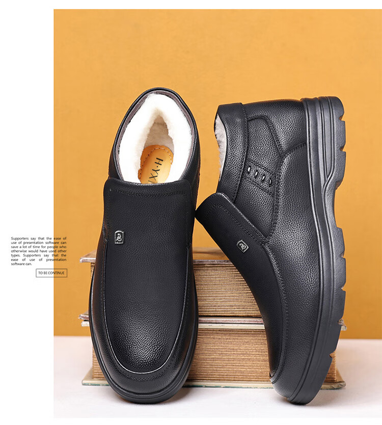 Hengyuanxiang Men's Martin Boots Slip-On Autumn Winter Snow Boots First Layer Cowhide New Cotton Shoes J667 Black 39 7