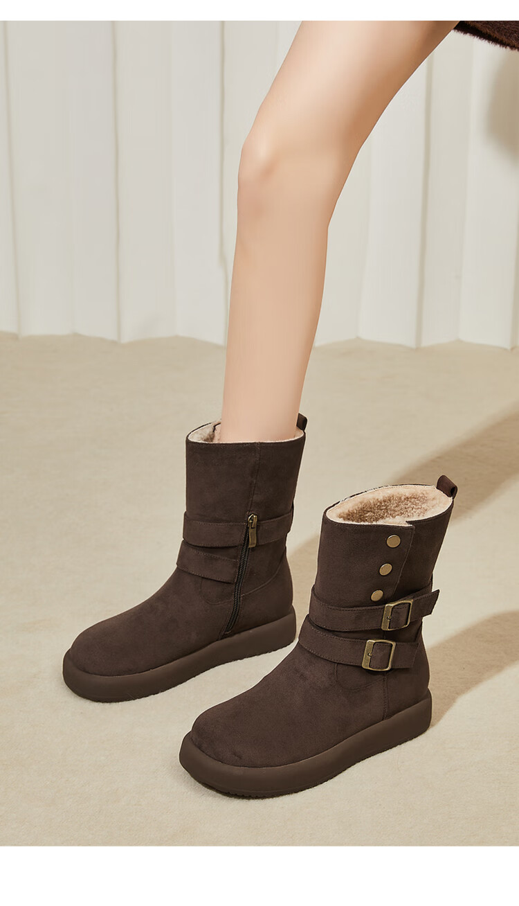 DAPHNE Women's Fleece-Lined Snow Boots New Winter Warmth Cold-Resistant Student Thick-Soled Mid-Calf Height-Increasing Cotton Boots Coffee Color Size 37 2