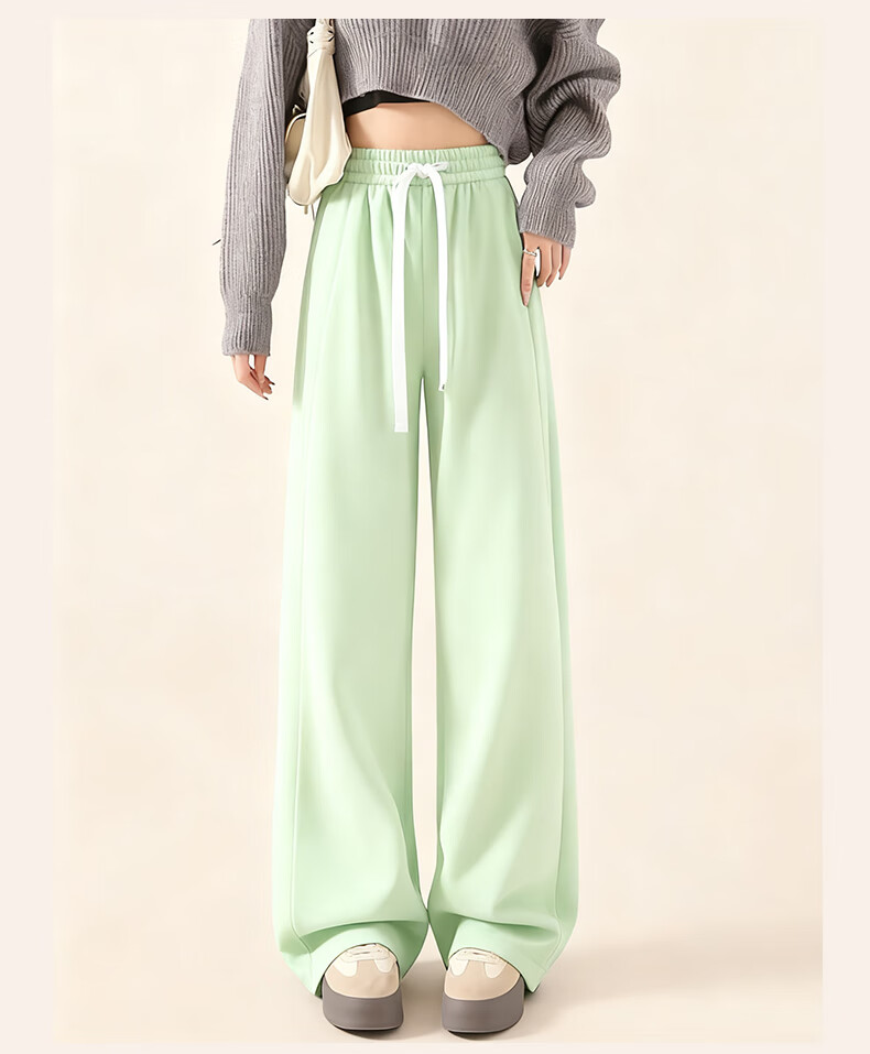 Baleno Women's Navy Blue Fleece-Lined Wide-Leg Pants High-Waist Straight-Leg Sports Casual Thickened Trousers Autumn Winter 10