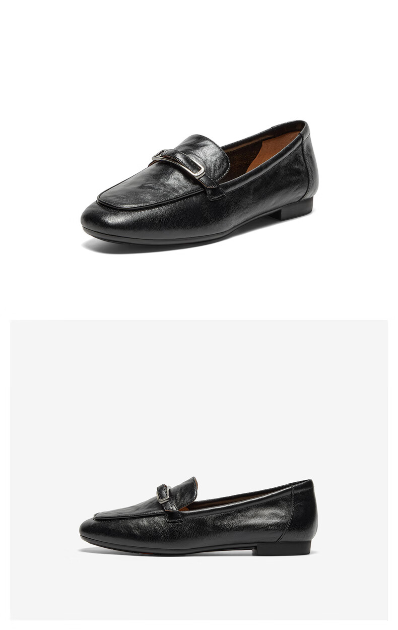 Bata Sheepskin Soft-Soled Loafers for Women, Autumn Department Store Style Retro Flats AMV44CA4 Black Size 38 6