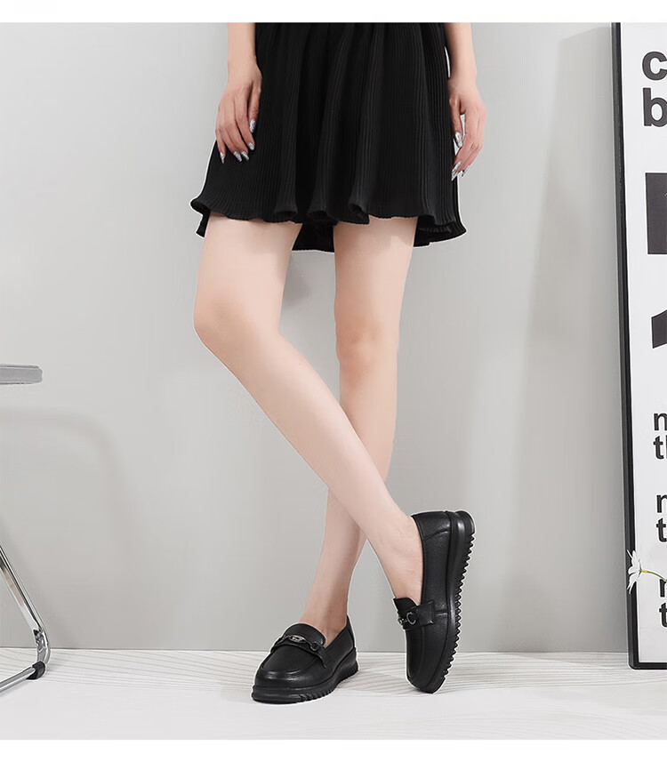 Hengyuanxiang Women's Single Middle-aged and Elderly Mom Leather Loafers J50817 Black Size 40 4