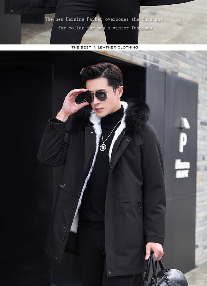 派克服男貂皮男士尼克服可拆卸整貂绒内胆中长款貂皮大衣狐狸毛领真