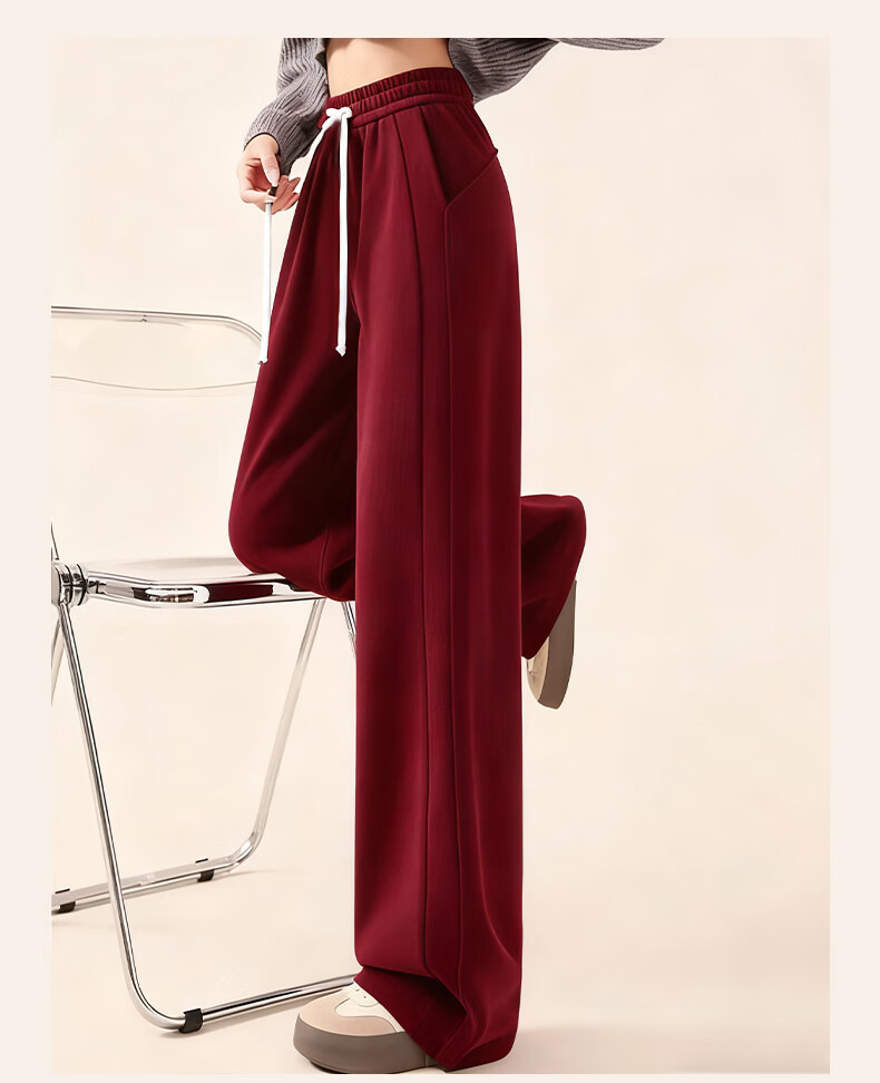 Baleno Women's Navy Blue Fleece-Lined Wide-Leg Pants High-Waist Straight-Leg Sports Casual Thickened Trousers Autumn Winter 8