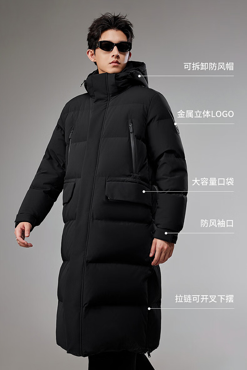 CABBEEN Men's Long Waterproof Windproof Down Jacket with Zipper Pockets, Versatile Daily Wear, Winter 2025 4
