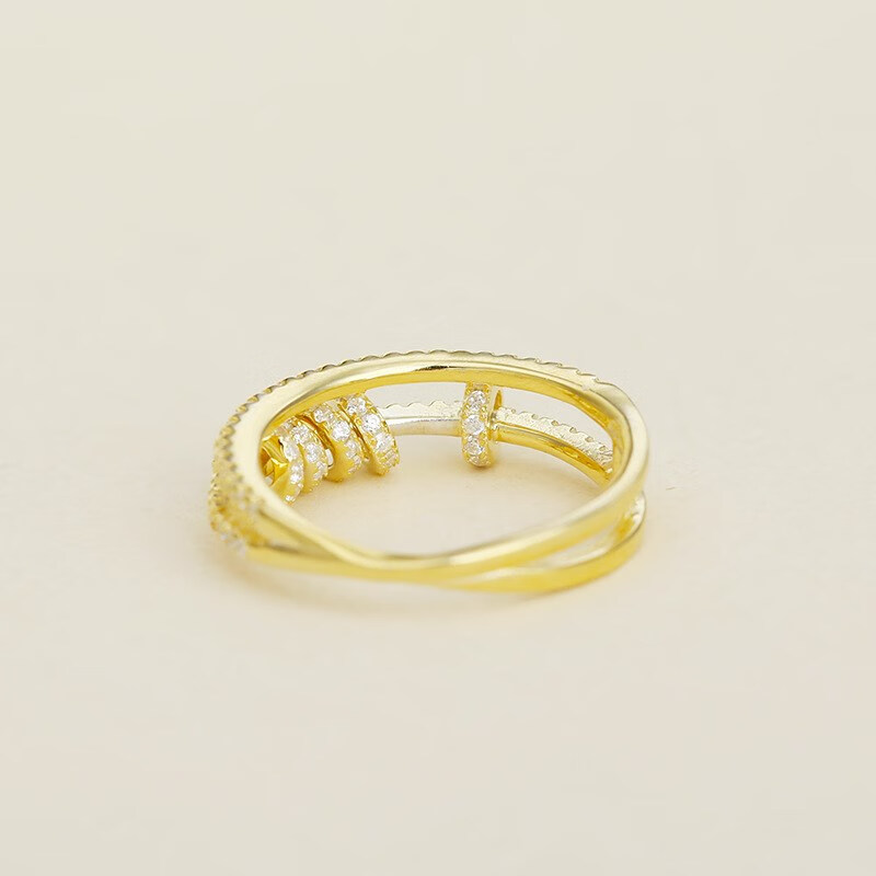 华花弥(huahuami)925银微镶锆石 双行灵动小圈戒指 设计感螺丝帽指环