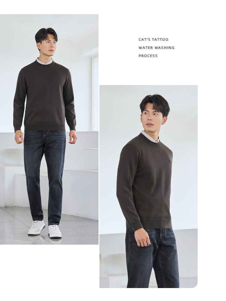 Laxton Men's Knit Sweater Autumn Winter [With Merino Wool] Warm Heat-Retaining Anti-Pilling Skin-Friendly Men's Top Navy Blue 2XL 2