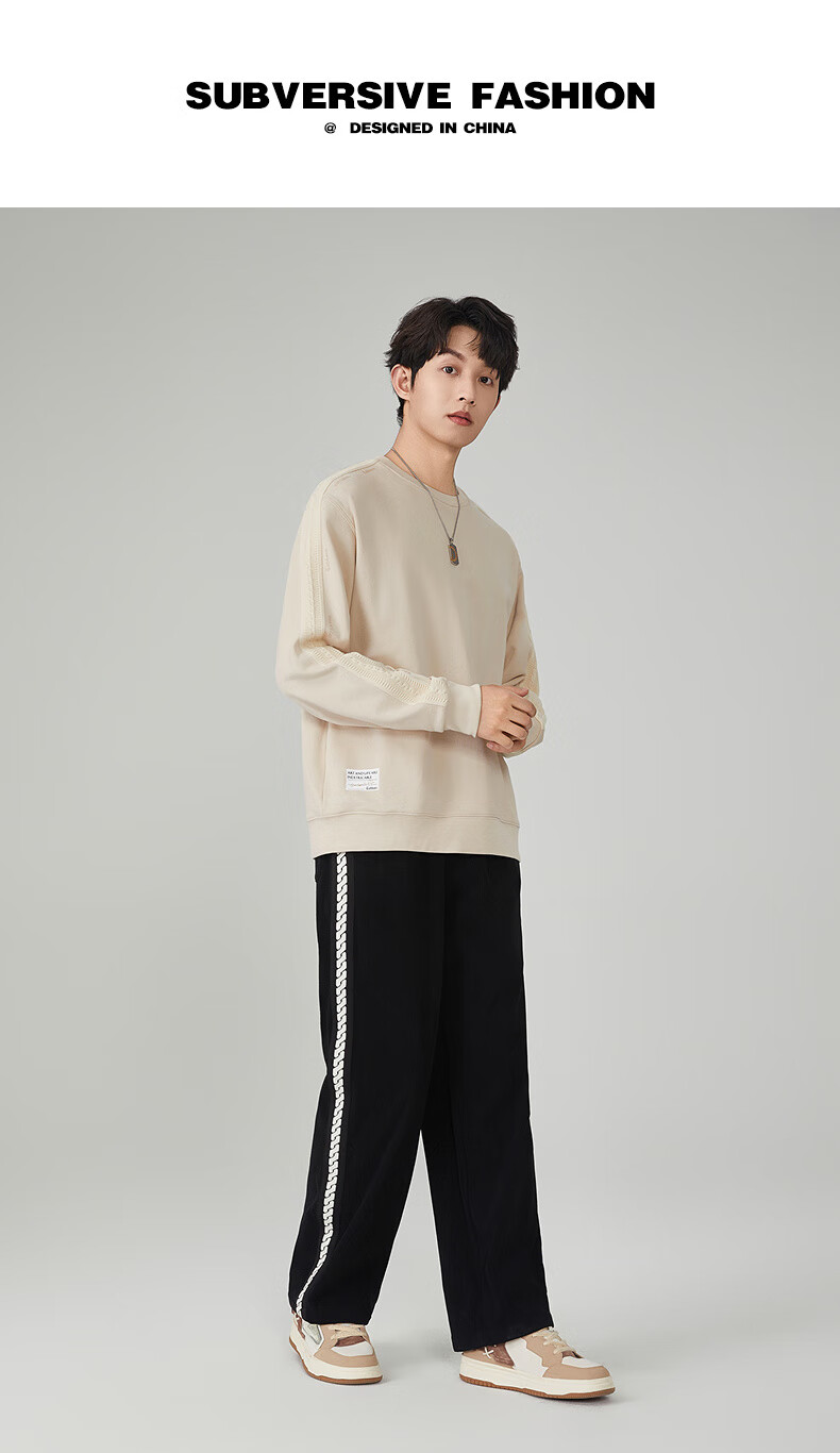 CABBEEN 340G Pure Cotton Sweatshirt, Autumn Loose Fit Streetwear Structural Style, Coal Black 01, Size 54 10