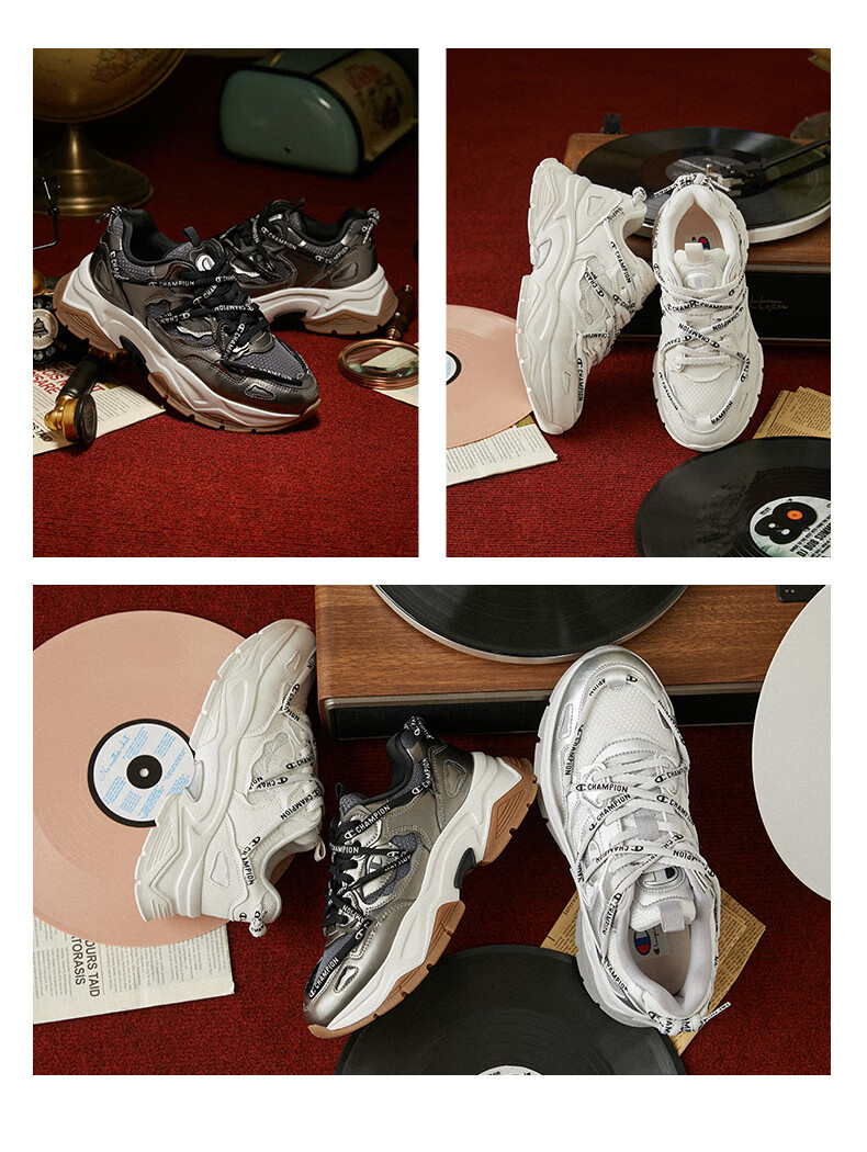 Champion American Dad Shoes for Women And Men, Casual Fashion Korean-Style Thick-Soled Height-Increasing Dad Shoes 24FWC12 Deep Silver 15