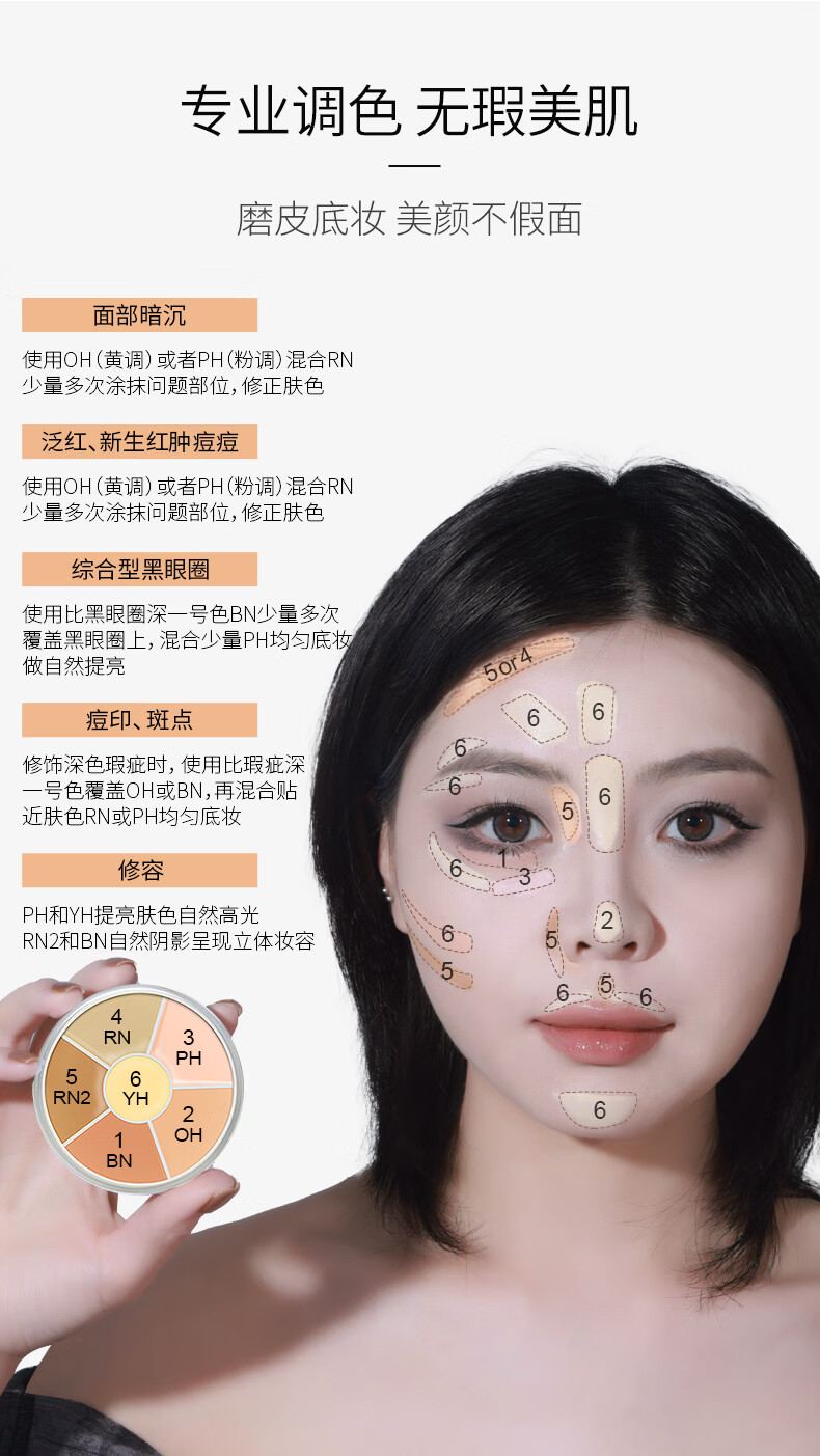 KRYOLAN面具魅影六色遮瑕膏歌剧魅影遮瑕盘遮盖痘痘黑眼圈修容 # Correction基础色