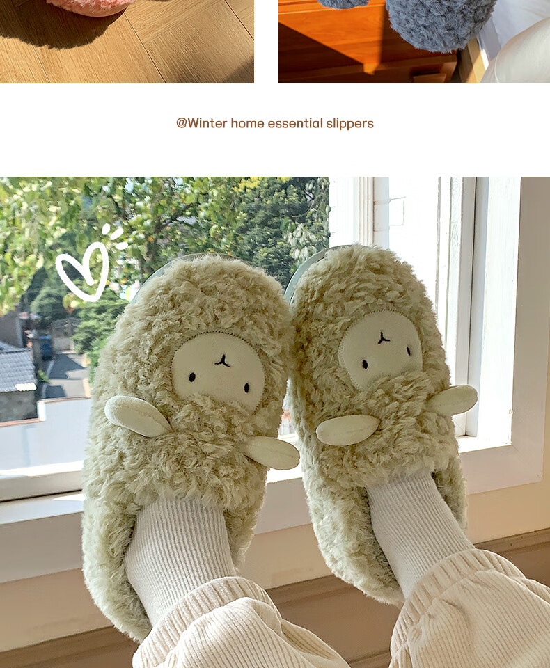 Runrou Women's Cotton Slippers Autumn Winter 2025 New Plush Warm Indoor Home Fuzzy Postpartum Closed-Heel Cotton Shoes 8