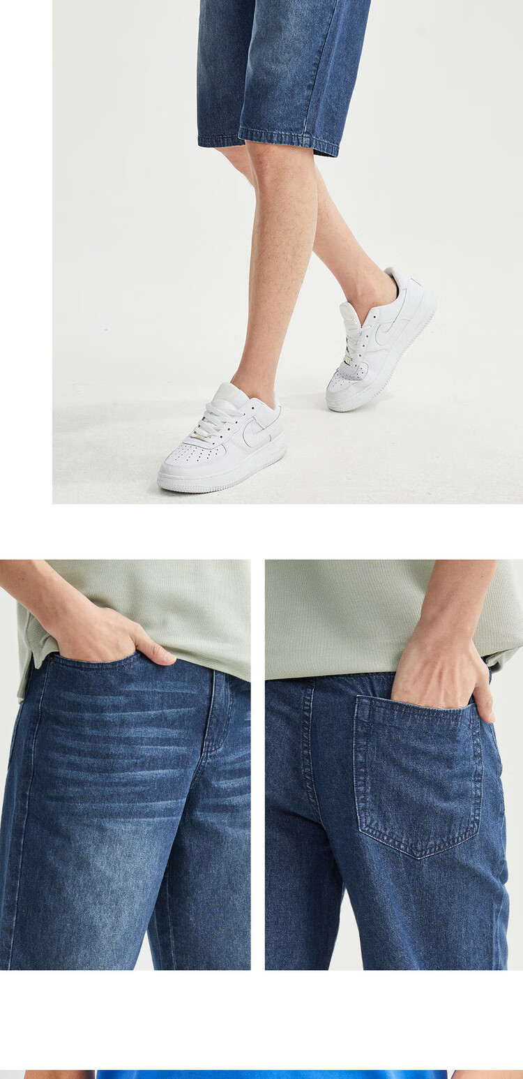 Giordano Men's Denim Shorts, Summer Lightweight Pure Cotton, Whisker Trend, Mid-Rise Straight-Leg Five-Point Shorts for Men, 13103211 12