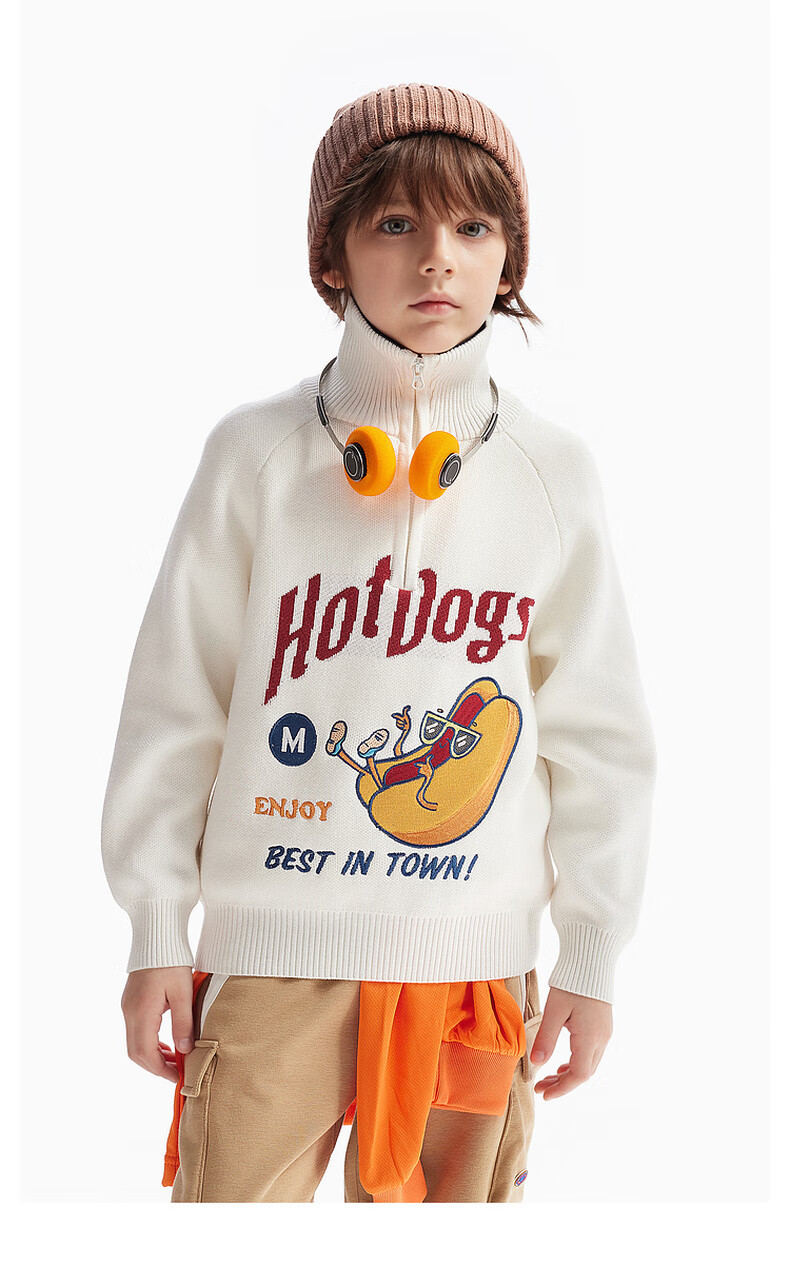 MQD Boys' Sweater, Autumn And Winter Style, Lapel Collar, Contrasting Color Knit Cardigan, Retro Academic Style, Warm Coat, Navy Blue, Size 130 4