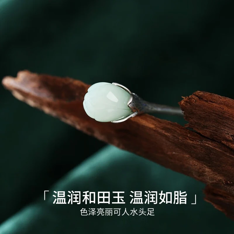 Chinese golden magnolia and Hetian jade silver hairpin, Chinese-style silver hairpin, birthday gift for girlfriend and wife, wedding anniversary [delivered today/the next day] Magnolia and Hetian jade hairpin thumbnail 2