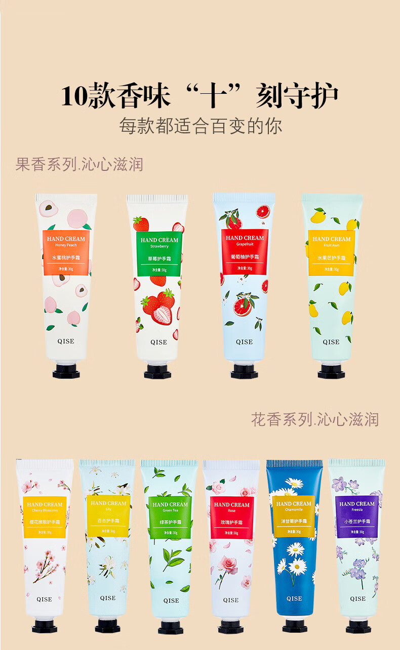 SHELIKA缤纷花香护手霜补水保湿滋润手干燥粗糙脱皮干裂秋冬手膜霜男女士 花香滋润护手霜 30g 10支.