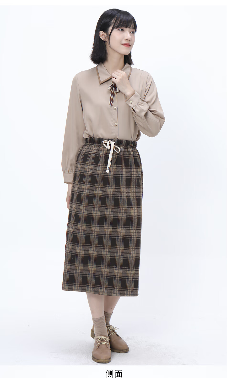 雅柔2022早秋休闲舒适时尚百搭polo纽扣领纯色女装衬衫 卡其 均码