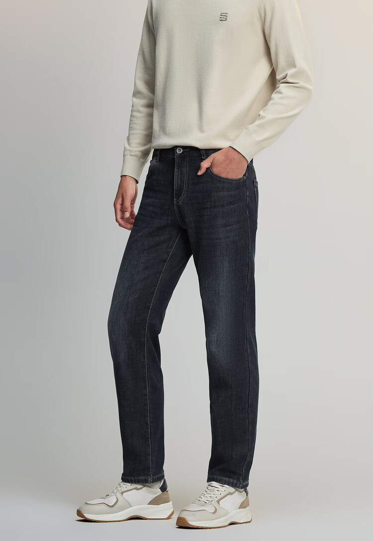 HLA HLA Jeans for Men, San Guo Yanyi Style, Fleece-Lined, Thickened, Slightly Elastic Pants for Men in Winter 4