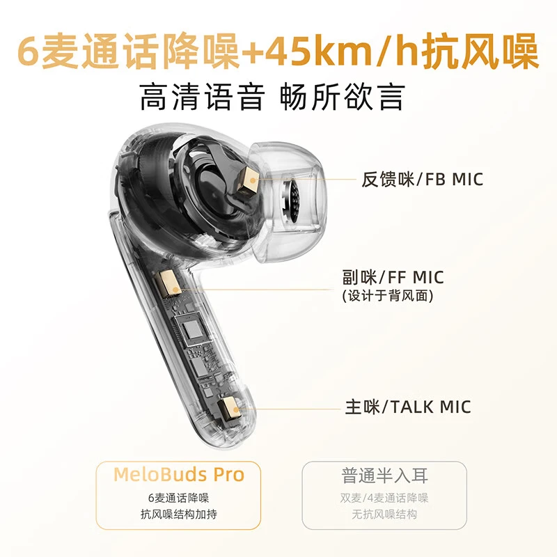 QCY MeloBuds Pro All-in-one True Wireless Bluetooth Headphones feature active noise cancellation, in-ear gaming, low-latency call noise cancellation, sports noise cancellation, and gold noise cancellation thumbnail 5