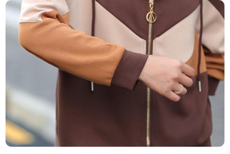 Hengyuanxiang Middle-aged Mom Spring Fashion Sports Suit Middle-aged and Elderly Women's Spring and Autumn Hooded Jacket Casual Two-piece Set 12