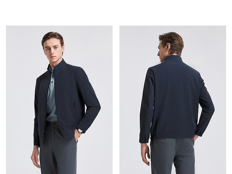 YOUNGOR 2026 New Business Stand-Collar Elastic Comfortable Breathable Short Jacket, Gray-Blue, M (170/92A) 3