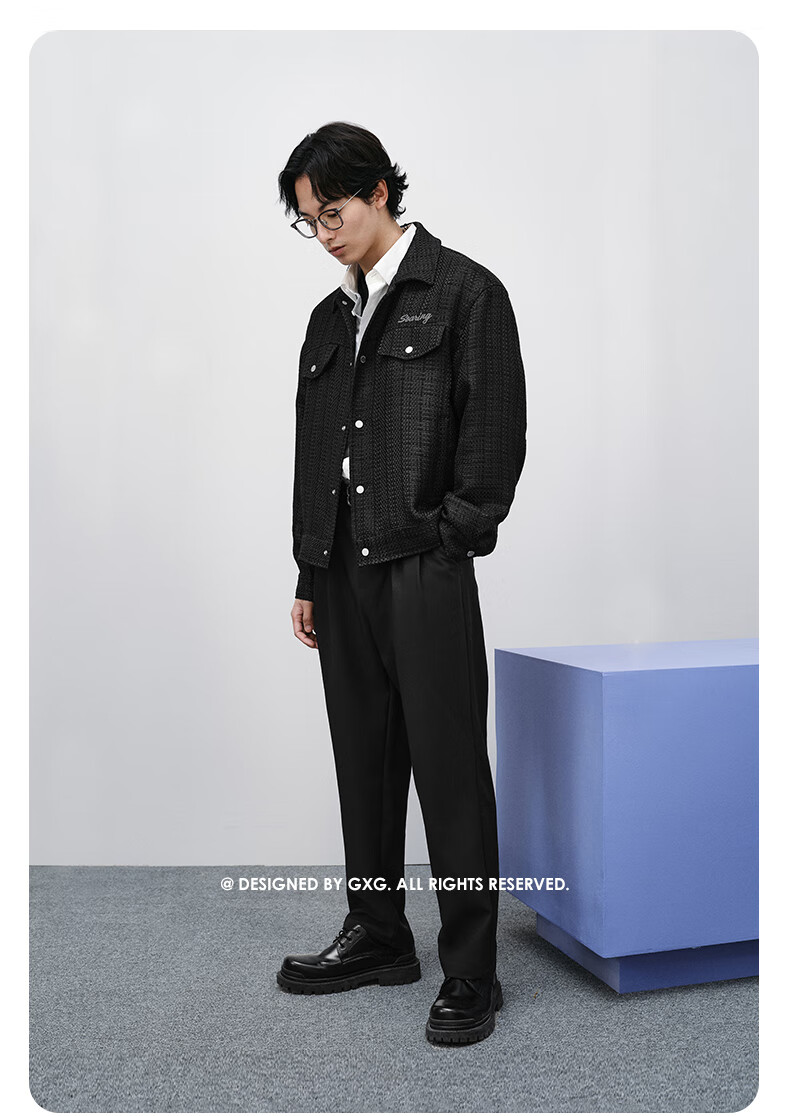 GXG Men's Clothing, Chanel-Style Jacket, Trendy Workwear Jacket, Loose-Fitting Jacket, Spring 2024, White, 170/M 4