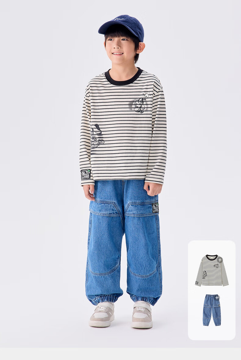 M.Latin Children's Clothing, Spring 2025 New Style, Boys' Preppy American Workwear Patchwork Woven Denim Jeans 10