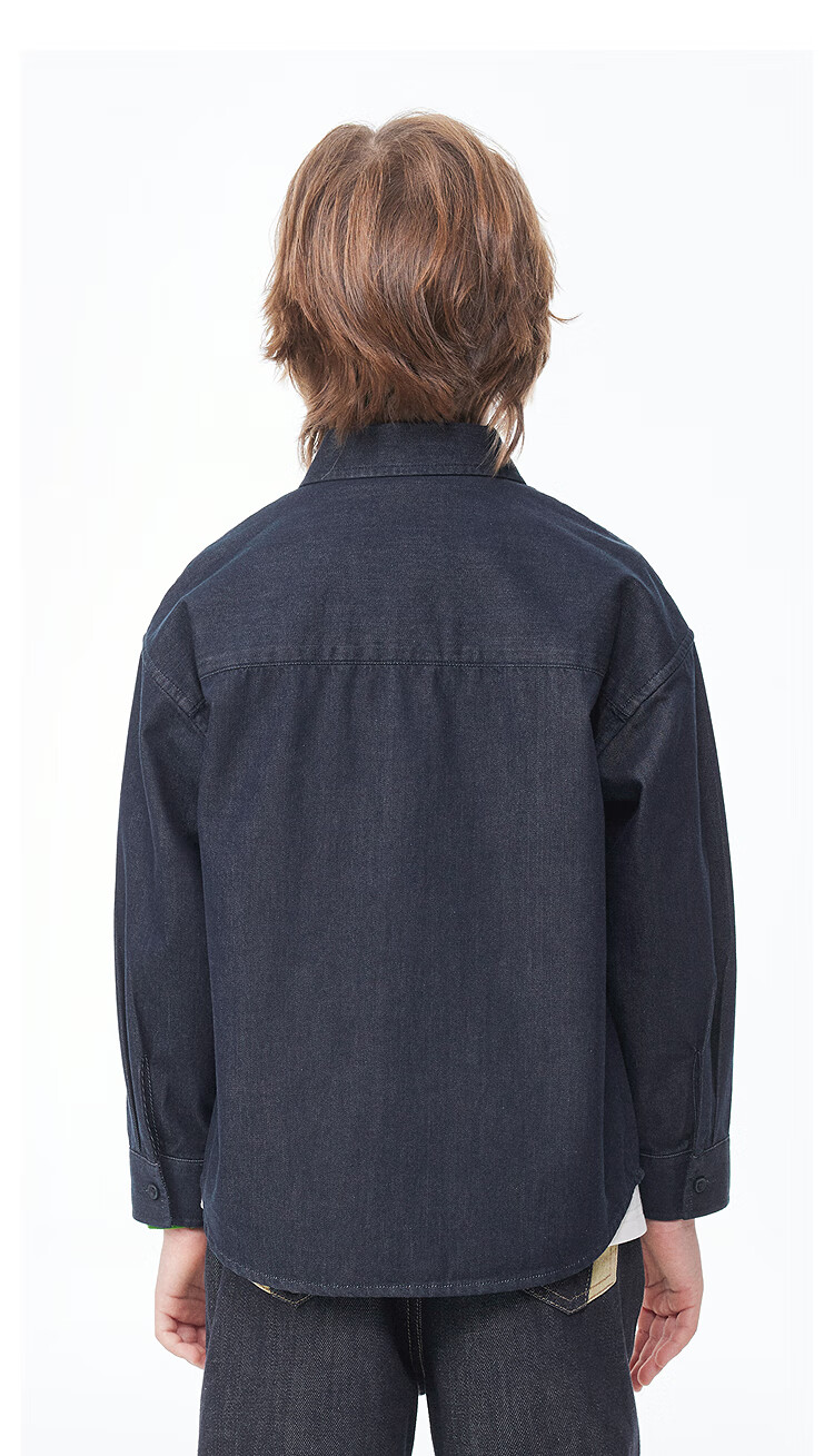 MQD Boys' Preppy Style Children's Jacket Denim Shirt, Original Denim Color, Size 130 9
