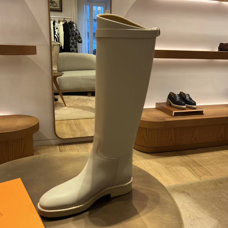 爱马仕(hermes) 女士牛皮长靴马丁靴筒靴厚底鞋时尚舒适气质 棕色 36