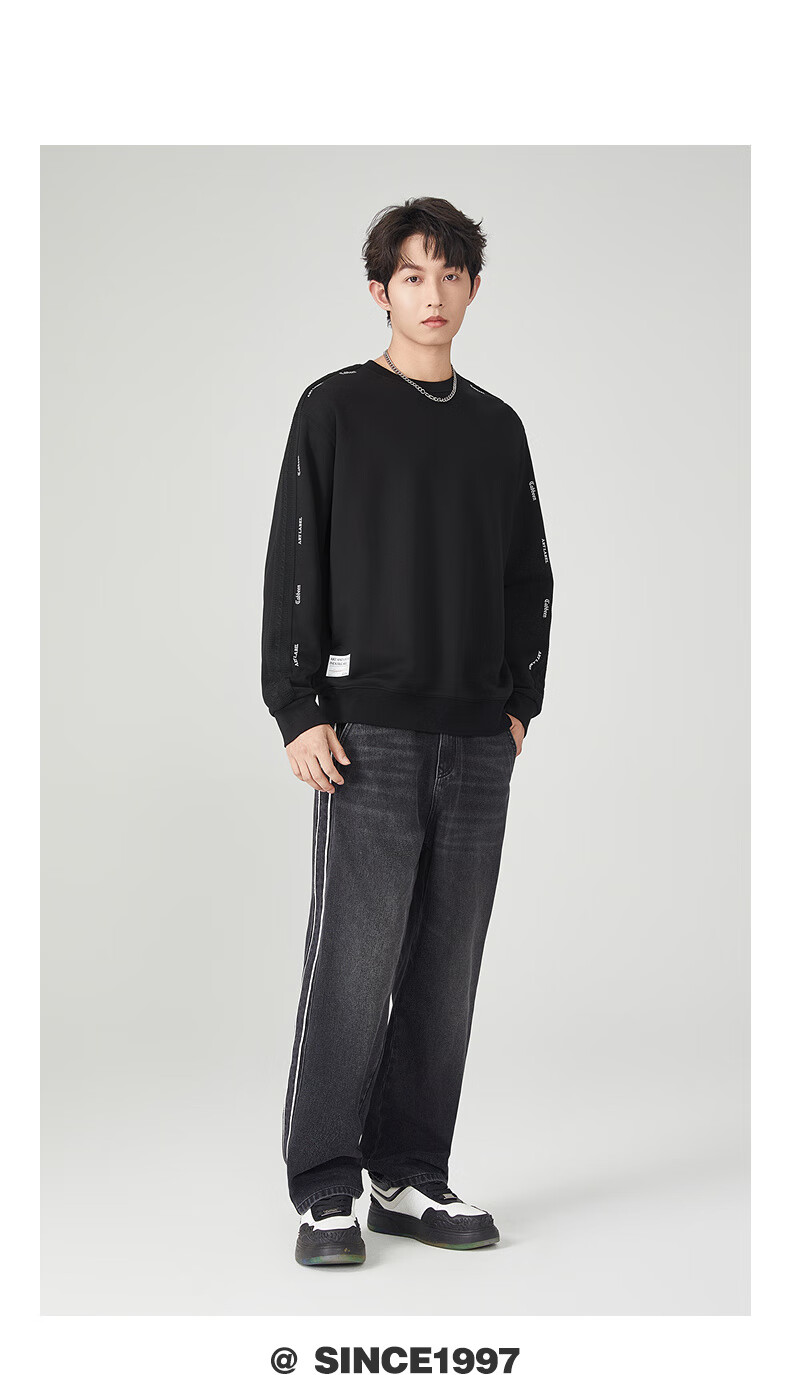 CABBEEN 340G Pure Cotton Sweatshirt, Autumn Loose Fit Streetwear Structural Style, Coal Black 01, Size 54 2