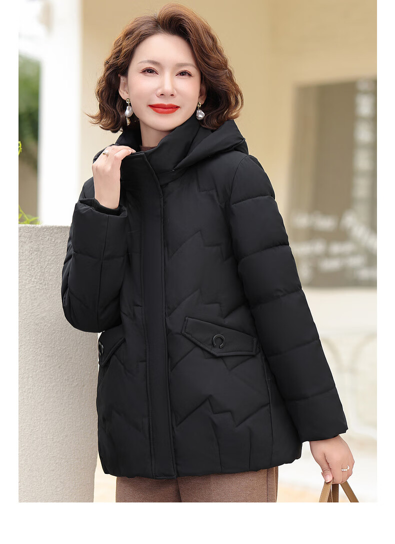 Hengyuanxiang Middle-aged Mom Winter Mid-length Down Cotton Jacket Thickened Fleece-lined Coat for Middle-aged and Elderly Women 27