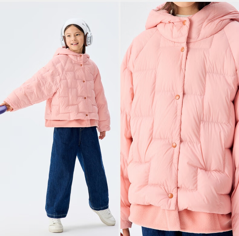 M.Latin Children's down Jacket, Winter 2024 New Style, Girls' Fleece Coat, Coral Pink, 150cm 11