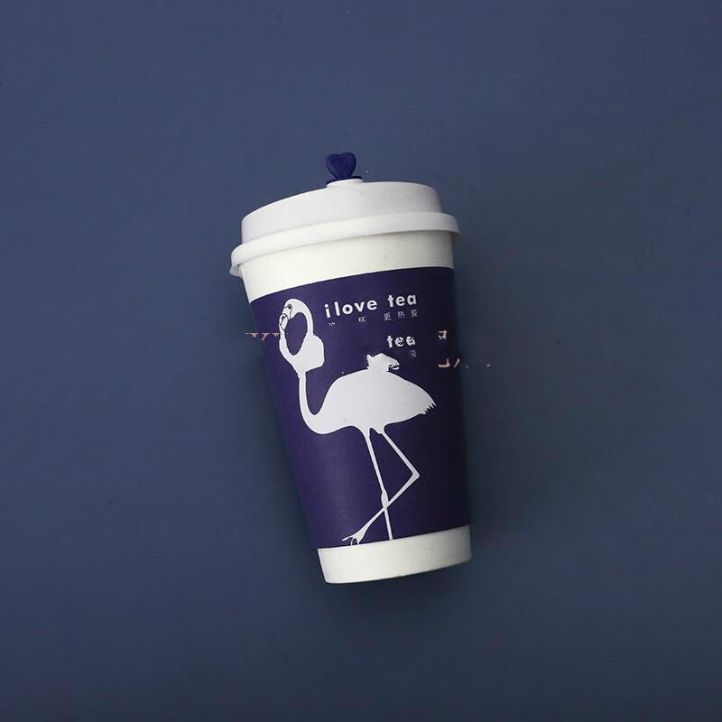 瑞幸纸杯 双层打包杯热饮500ml外卖 一次性咖啡奶茶纸杯盖子定制 女孩