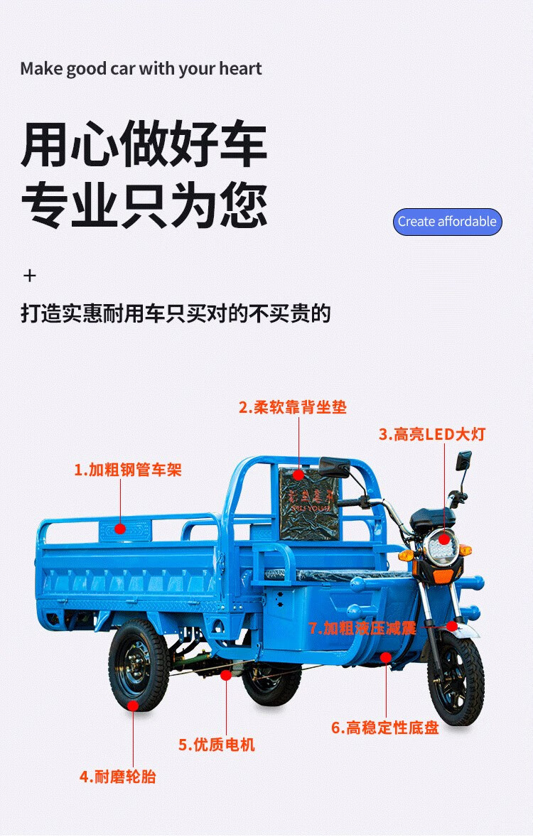 电动三轮车拉货家用载货爬坡王载重王代步快递摆摊农用电瓶车 2米x1.