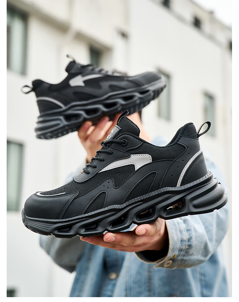 SONTAS Men's Safety Shoes Anti-Smash Anti-Puncture Summer Breathable Steel Plate Steel Toe Ultra-Light Work Construction Insulated Lightweight Black All-Season [Anti-Smash Anti-Puncture] Size 39 14