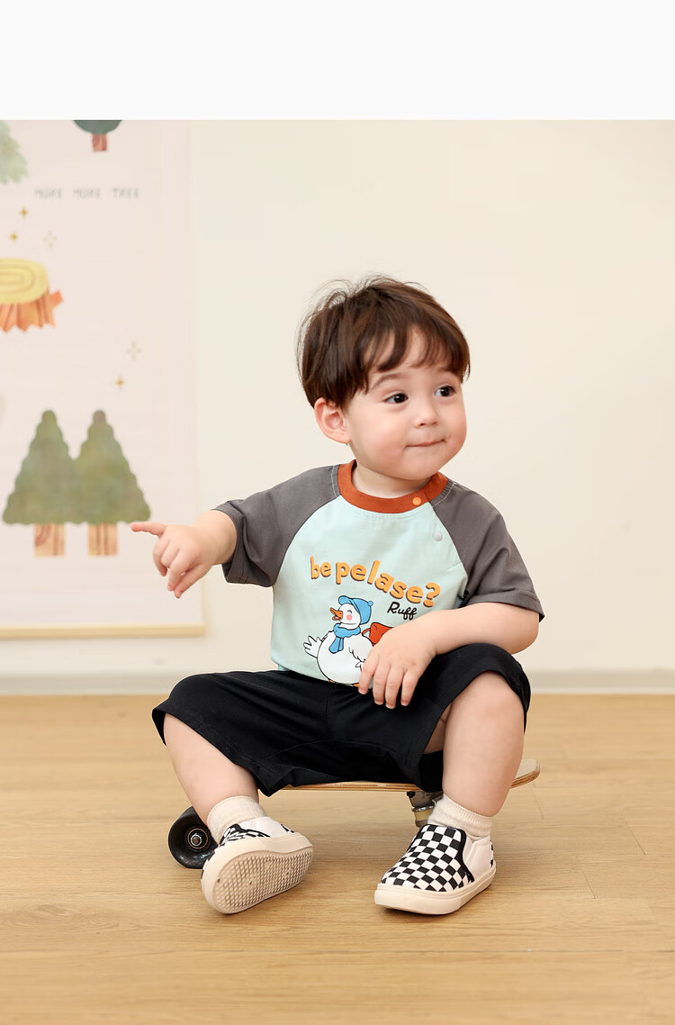 LUSON Baby Boy Short Sleeve T-Shirt, Cute Round Neck Contrasting Color Raglan Sleeve, New Style for 2025, Infant Top 24