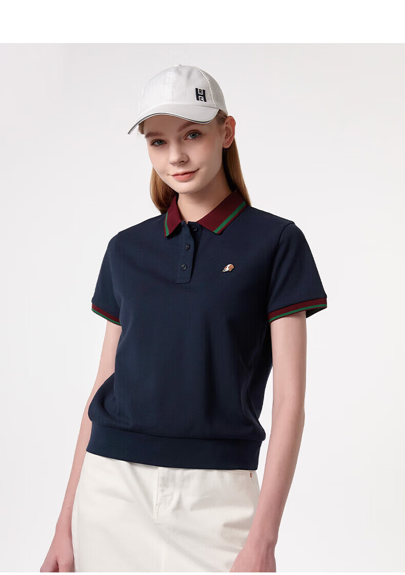 HAZZYS Women's Summer 2025 Color-Block Short Sleeve Polo Shirt ASTSE0CBX06 Navy Blue NV L (165/88A40) 14