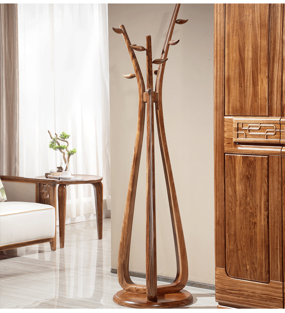 叶师傅新中式衣帽架实木衣帽架现代乌金木落地挂衣架卧室置物架衣帽架