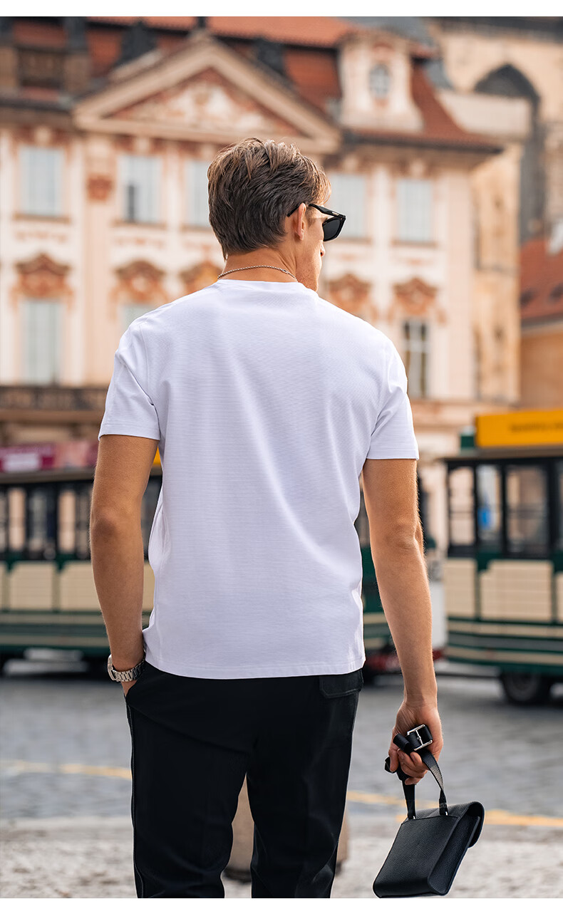 Mr.Bu Fashion Round Neck Striped Patchwork Design T-Shirt for Men, Summer Pure Cotton Short-Sleeve Top, Bright Moon White, 2XL (185) 12