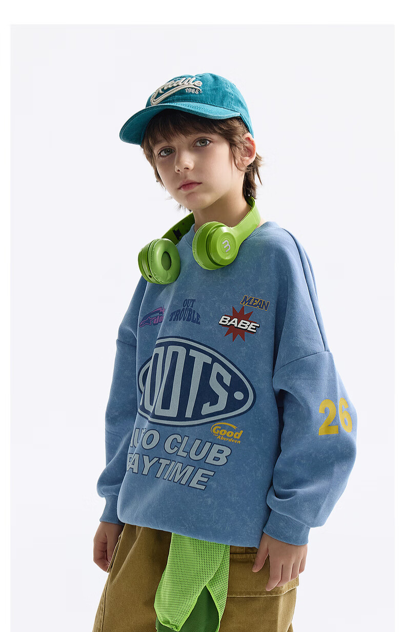 MQD Boys' Autumn New Style Children's Round Neck Street Fashion Loose Drop-Shoulder Sweatshirt for Older Kids, Light Denim Blue, Size 130 10