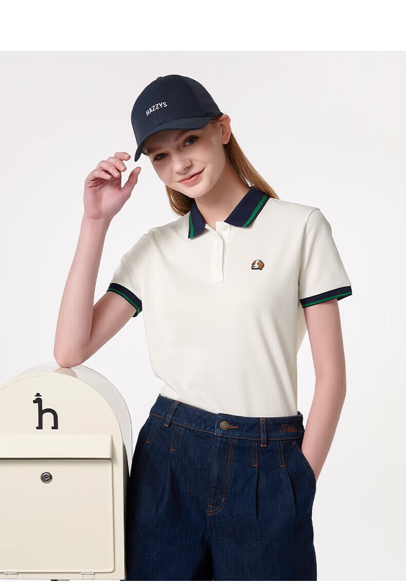 HAZZYS Women's Summer 2025 Color-Block Short Sleeve Polo Shirt ASTSE0CBX06 Navy Blue NV L (165/88A40) 10