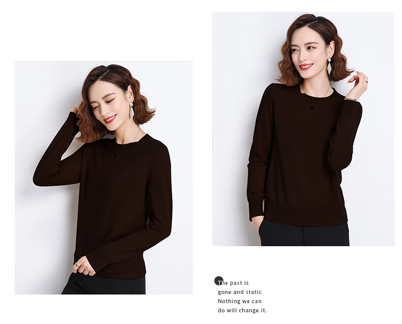 Hengyuanxiang 100% Pure Wool Women's Sweater Autumn Winter Crew Neck Casual Elegant Knit Warm Base Shirt Top 25