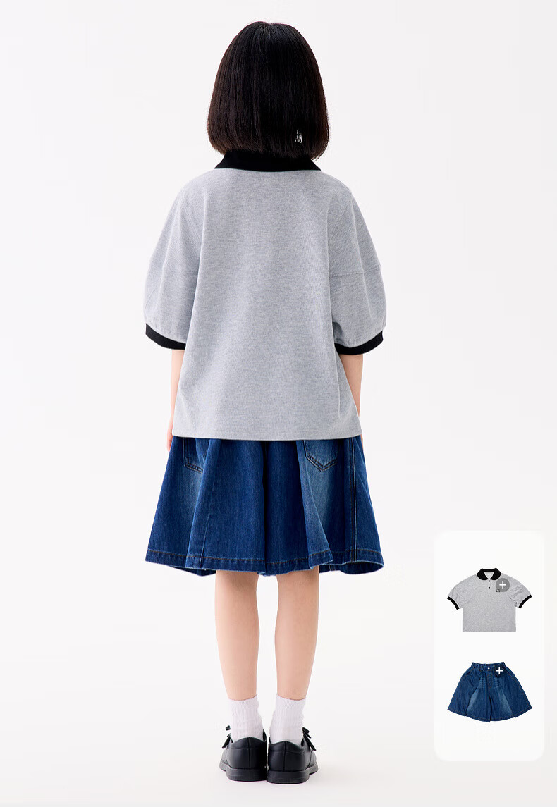 M.Latin Children's Clothing, Kids' T-Shirt, Summer 2025 New Style, Girls' Big Kids Doll Collar Polo Collar Short Sleeve T-Shirt 16