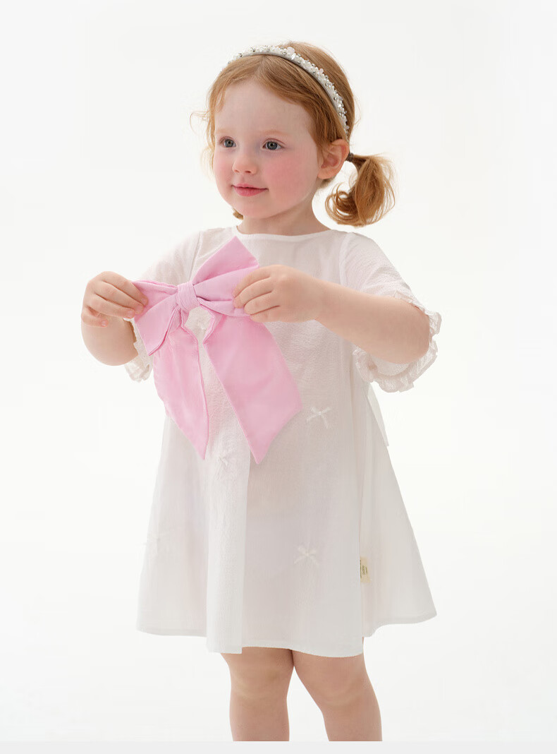 M.Latin Children's Clothing, Girls' Summer Dress, New Style for Summer 2025, Short-Sleeved Dress with Bow Design for Young Girls 1