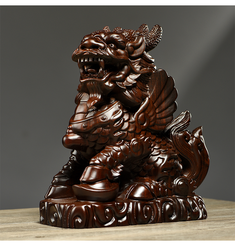 杞沐木雕瑞兽麒麟一对摆件实木质家居客厅电视柜玄关装饰工艺礼品麒麟