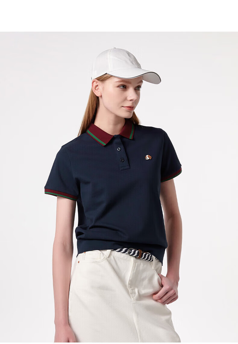 HAZZYS Women's Summer 2025 Color-Block Short Sleeve Polo Shirt ASTSE0CBX06 Navy Blue NV L (165/88A40) 15