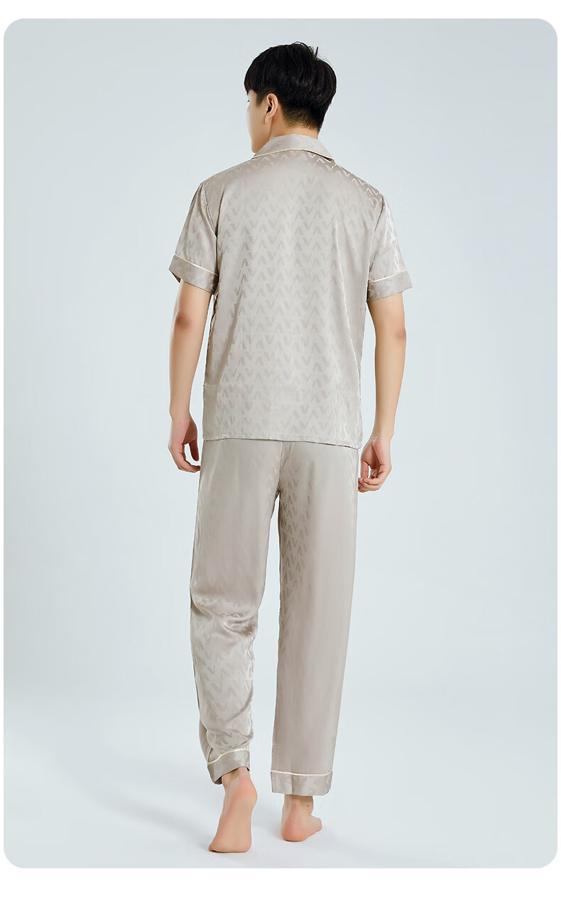 QUEEN.EASY Ice Silk Pajamas for Men, Summer High-End Simple Cool-Feeling Home Wear Set, Gift for Boyfriend Or Husband 4
