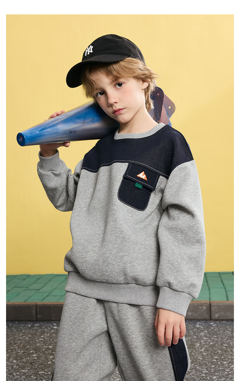 MQD Boys' Autumn New Arrival, Preppy Style Sports Casual Simple Outfit, Semi-Turtleneck Sweatshirt, Light Heather Gray, Size 110 5