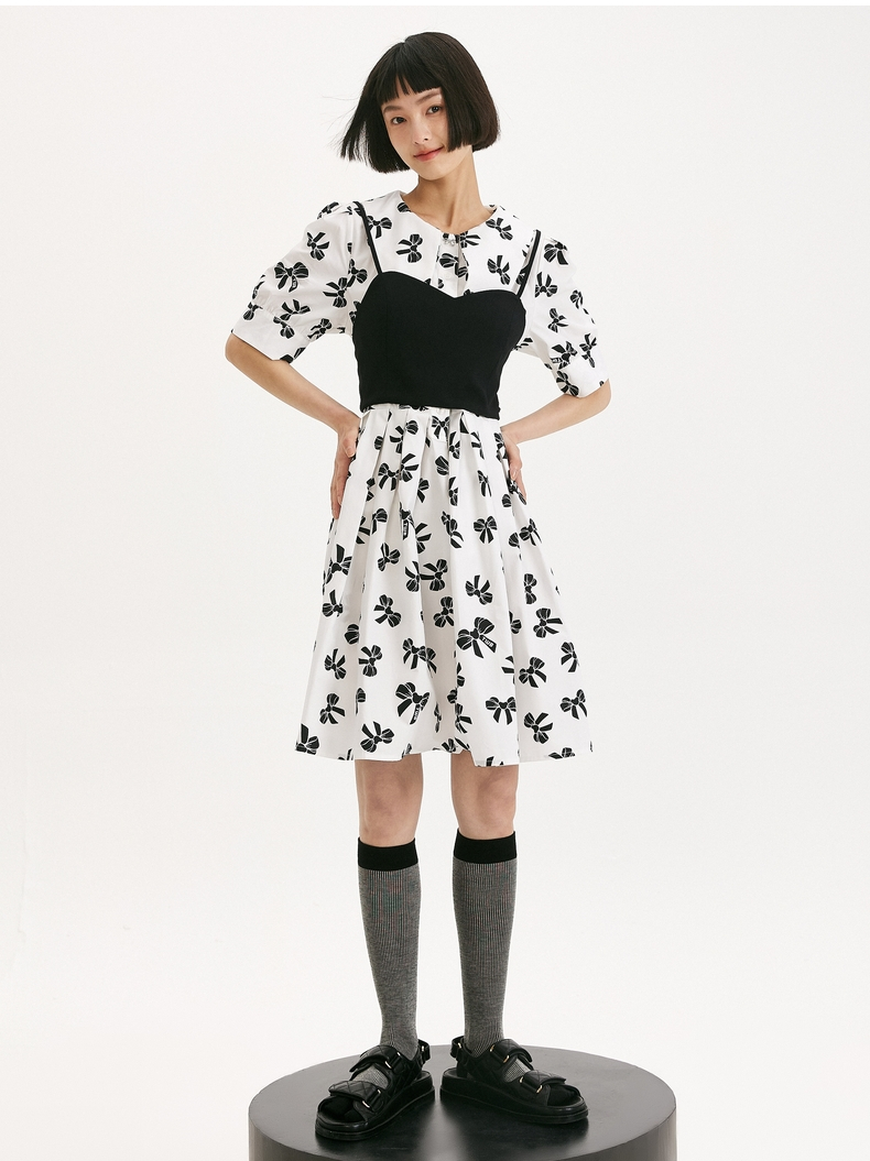 teenieweenie小熊碎花连衣裙女2022夏季新款女长裙象牙白165m