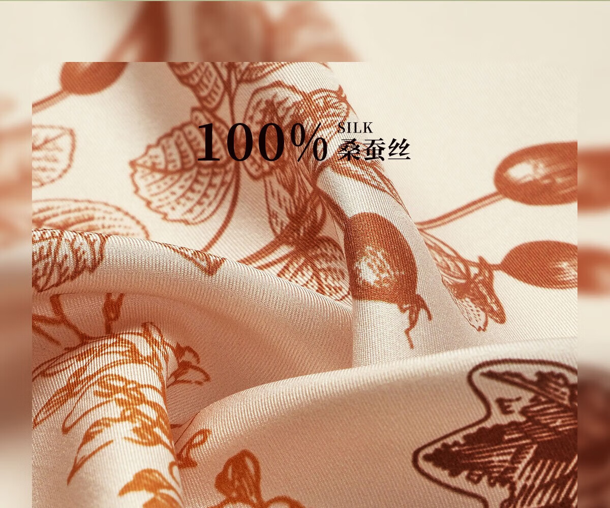 Wanshili New Mulberry Silk Scarf for Women New Year Gift for Mom Printed Small Square Scarf - Qilixiang Orange 7